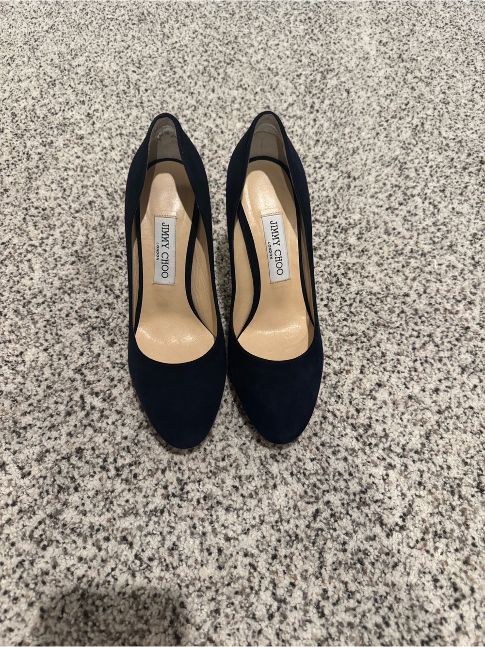 Jimmy Choo Esme 100 Navy Suede Round-Toe Pumps